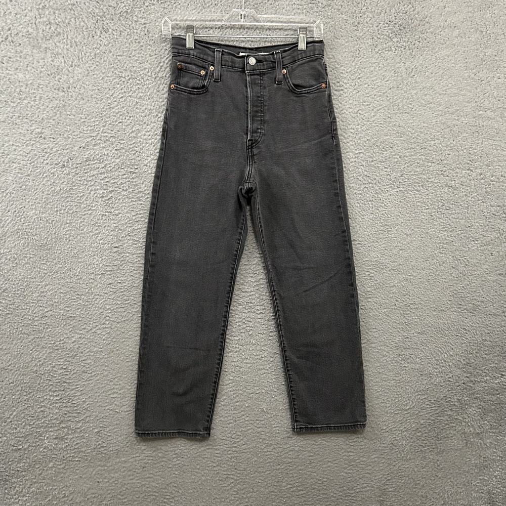 Levis Jeans Womens 26 Black Denim Ribcage‎ Straight Ankle High Rise Button Fly